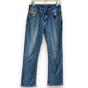 Womens Black Denim Mid Wash Faded Western Cowgirl Low Rise Boot Cut Jeans 30